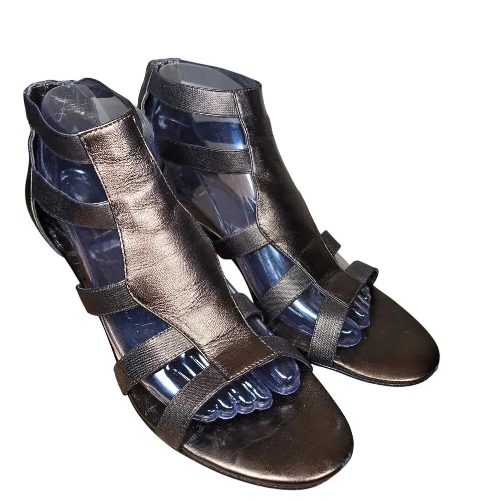 Amalfi by Rangoni Womens T-Strap elastic/leather metallic peep Toe Casual 9.5 N
